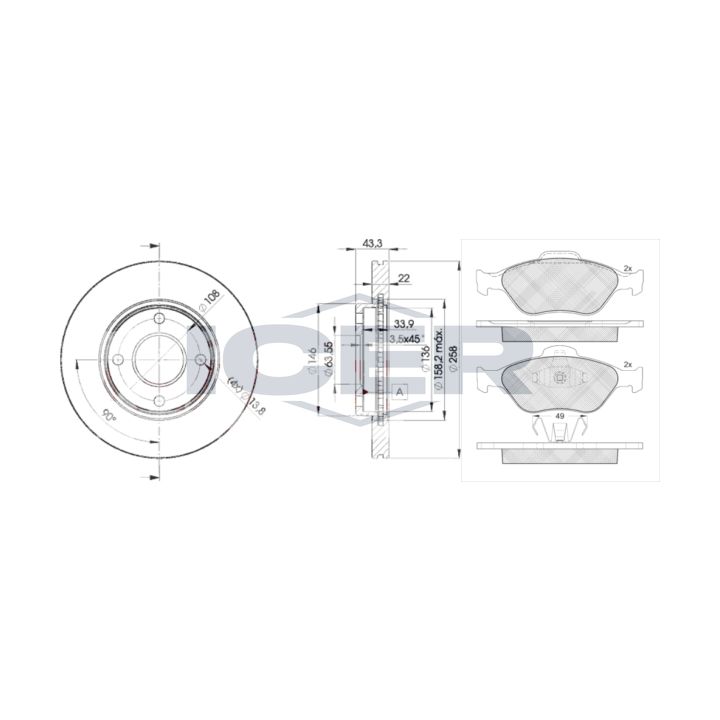 Stabdžių rinkinys, diskiniai stabdžiai ICER 31343-5344