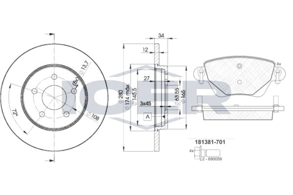Stabdžių rinkinys, diskiniai stabdžiai ICER 31381-6768