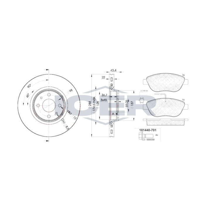 Stabdžių rinkinys, diskiniai stabdžiai ICER 31440-0356