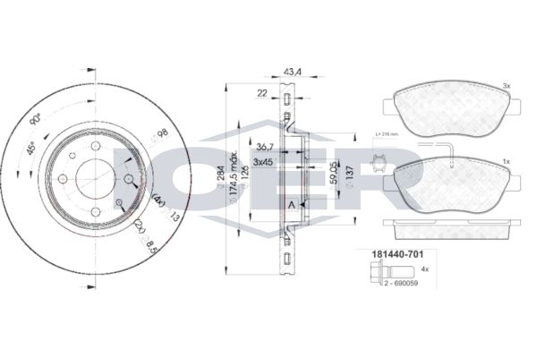 Stabdžių rinkinys, diskiniai stabdžiai ICER 31440-0356