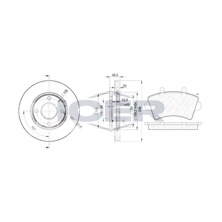 Stabdžių rinkinys, diskiniai stabdžiai ICER 31442-5344