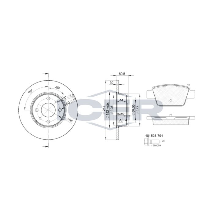 Stabdžių rinkinys, diskiniai stabdžiai ICER 31503-4070