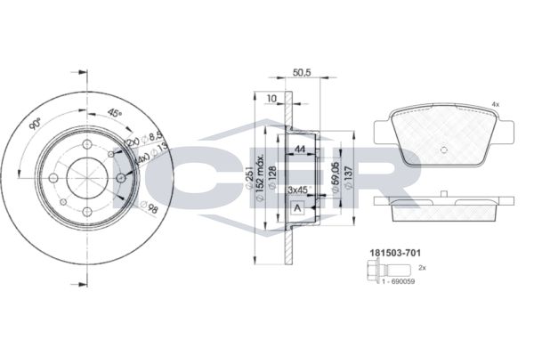 Stabdžių rinkinys, diskiniai stabdžiai ICER 31503-4070
