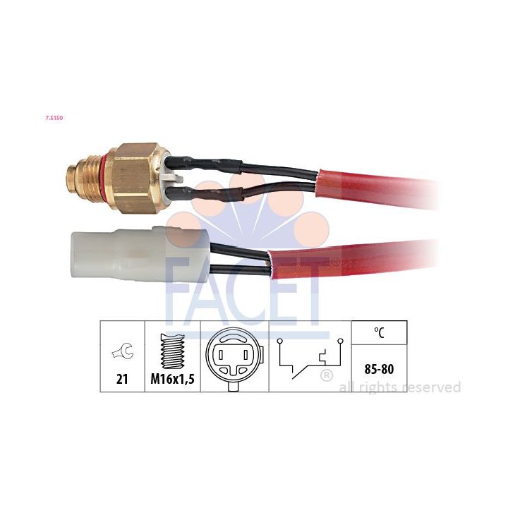 Temperatūros jungiklis, radiatoriaus ventiliatorius FACET 7.5150