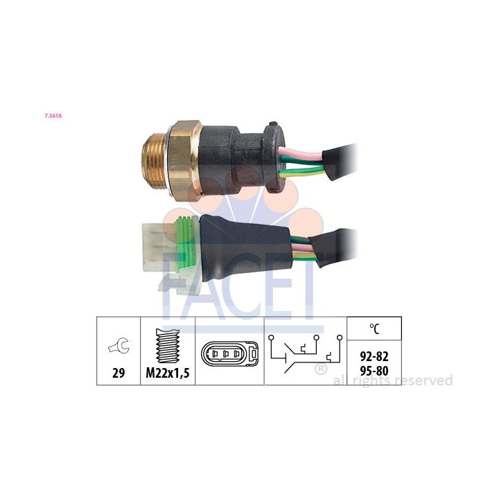 Temperatūros jungiklis, radiatoriaus ventiliatorius FACET 7.5618