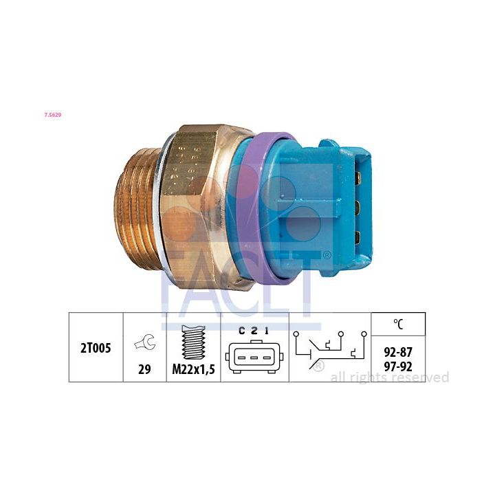 Temperatūros jungiklis, radiatoriaus ventiliatorius FACET 7.5629