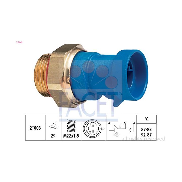 Temperatūros jungiklis, radiatoriaus ventiliatorius FACET 7.5642