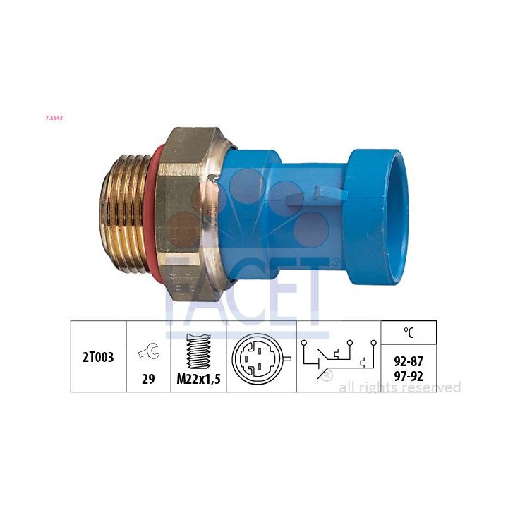 Temperatūros jungiklis, radiatoriaus ventiliatorius FACET 7.5643