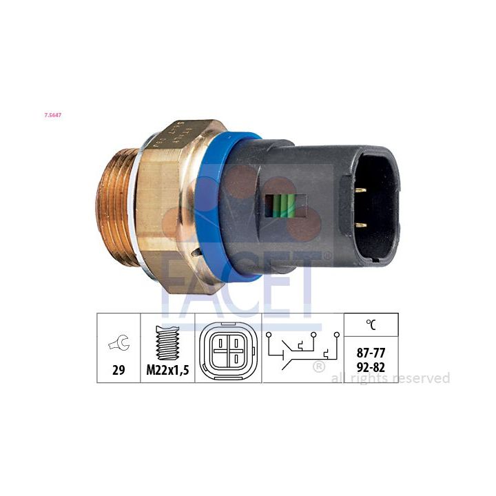 Temperatūros jungiklis, radiatoriaus ventiliatorius FACET 7.5647