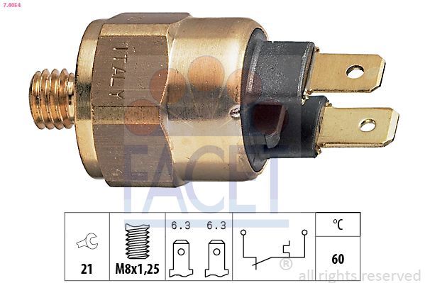 Temperatūros jungiklis, aušinimo skysčio įspėjimo lemputė FACET 7.4054