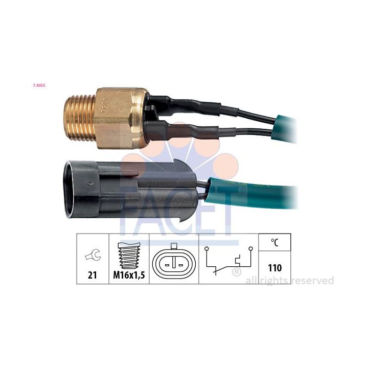 Temperatūros jungiklis, aušinimo skysčio įspėjimo lemputė FACET 7.4055