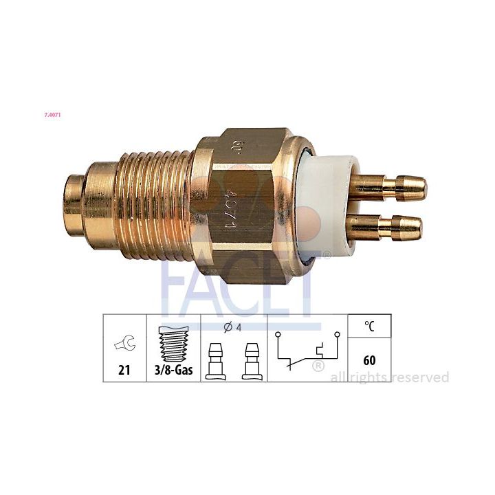 Temperatūros jungiklis, aušinimo skysčio įspėjimo lemputė FACET 7.4071