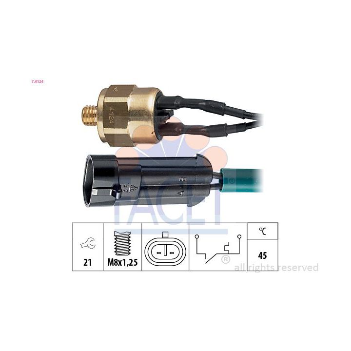 Temperatūros jungiklis, aušinimo skysčio įspėjimo lemputė FACET 7.4124