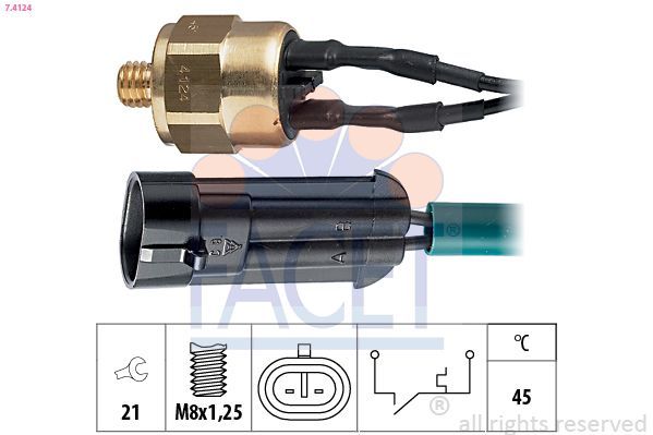 Temperatūros jungiklis, aušinimo skysčio įspėjimo lemputė FACET 7.4124