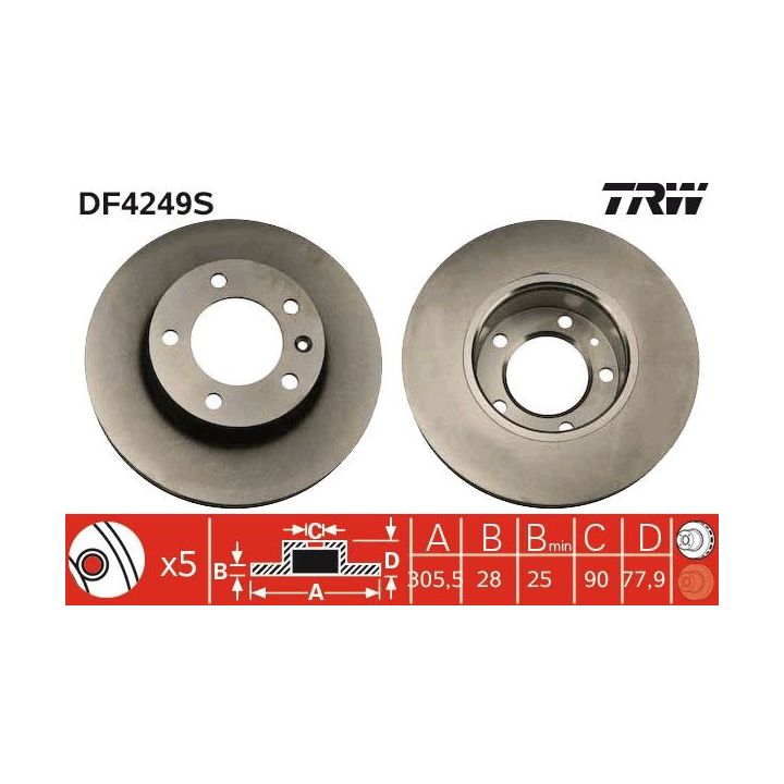 Stabdžių diskas TRW DF4249S