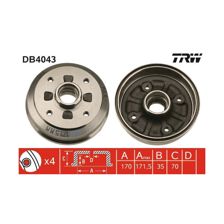 Stabdžių būgnas TRW DB4043
