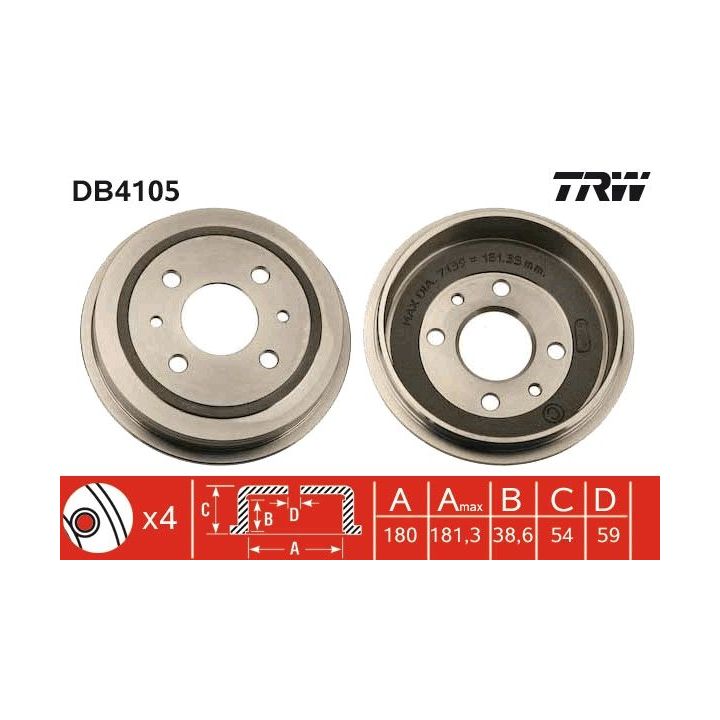 Stabdžių būgnas TRW DB4105