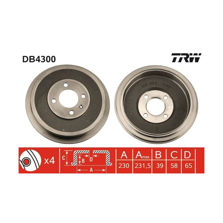 Stabdžių būgnas TRW DB4300