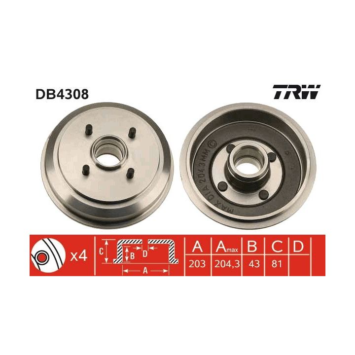 Stabdžių būgnas TRW DB4308