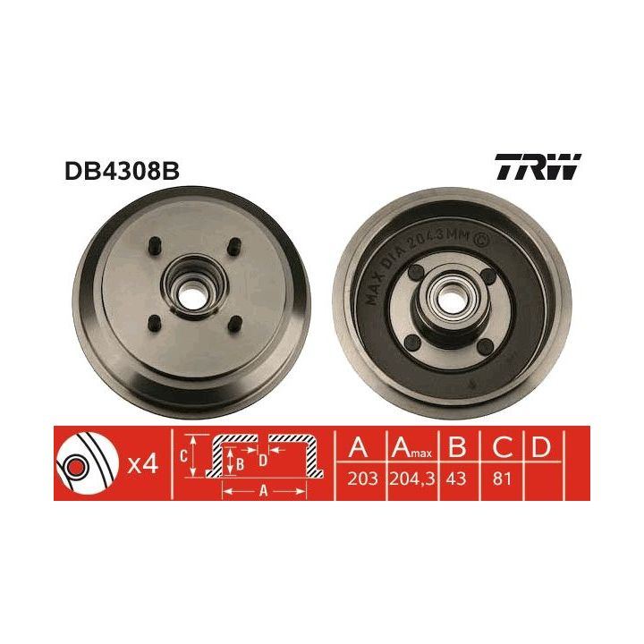 Stabdžių būgnas TRW DB4308B