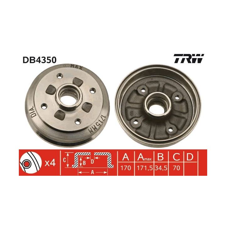 Stabdžių būgnas TRW DB4350
