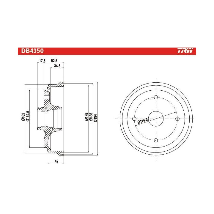 Stabdžių būgnas TRW DB4350