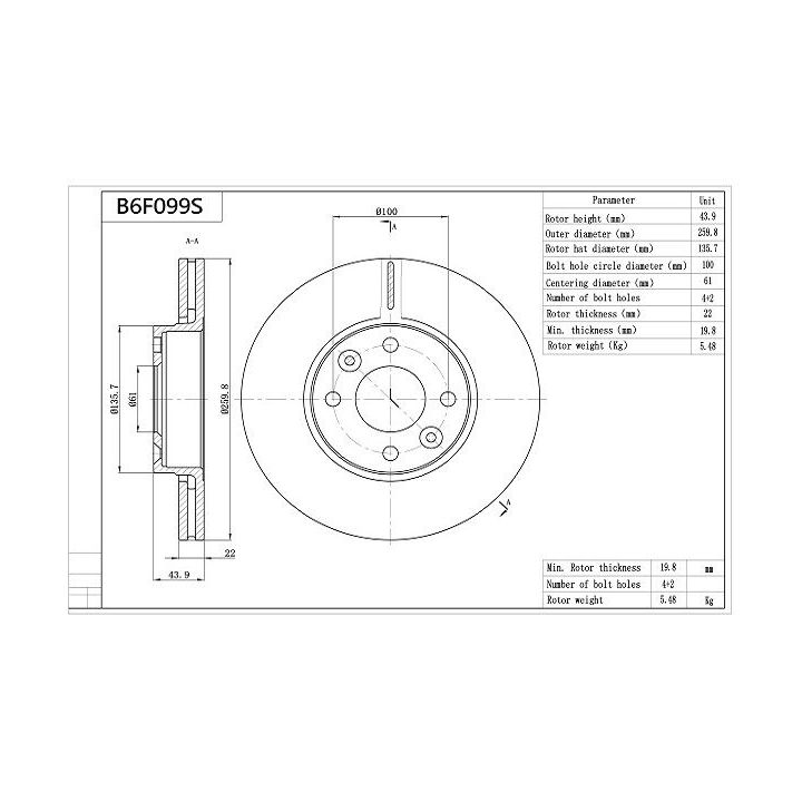 Stabdžių diskas AISIN B6F099S