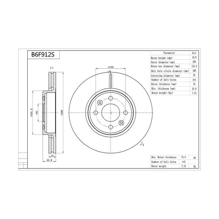 Stabdžių diskas AISIN B6F912S