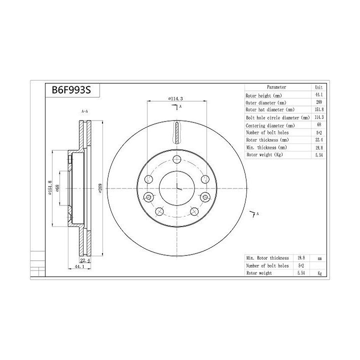 Stabdžių diskas AISIN B6F993S