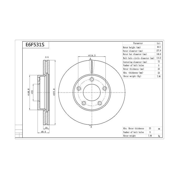 Stabdžių diskas AISIN E6F531S