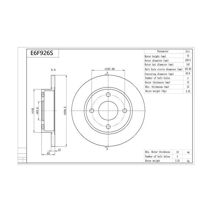 Stabdžių diskas AISIN E6F926S