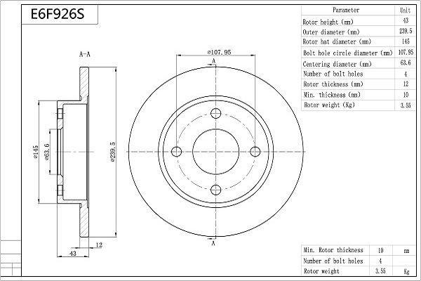Stabdžių diskas AISIN E6F926S
