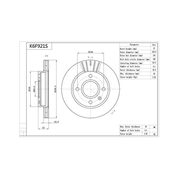Stabdžių diskas AISIN K6F921S