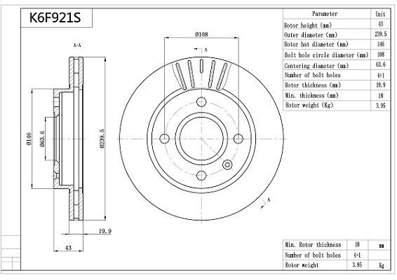 Stabdžių diskas AISIN K6F921S
