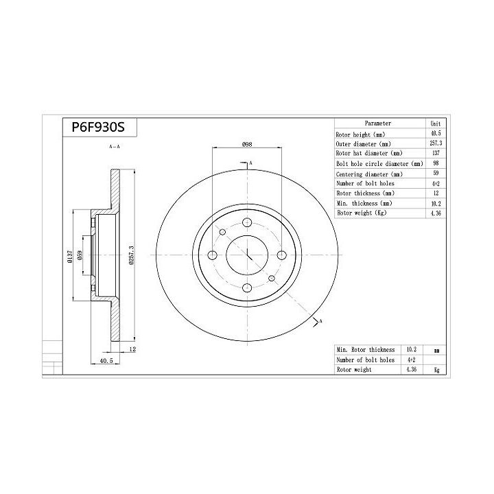Stabdžių diskas AISIN P6F930S