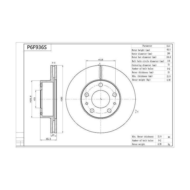 Stabdžių diskas AISIN P6F936S