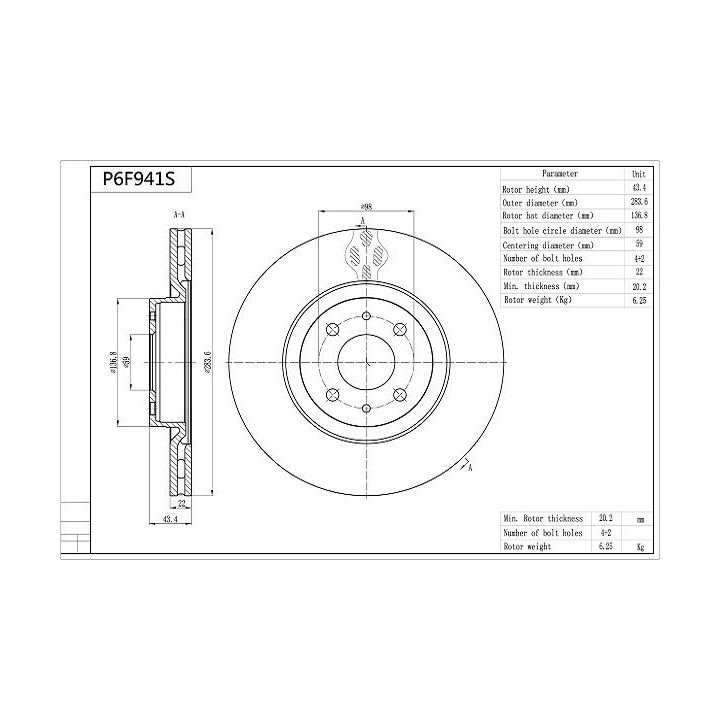 Stabdžių diskas AISIN P6F941S
