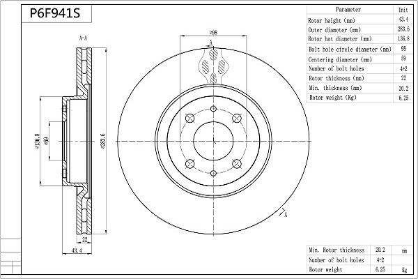 Stabdžių diskas AISIN P6F941S