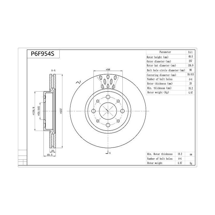 Stabdžių diskas AISIN P6F954S