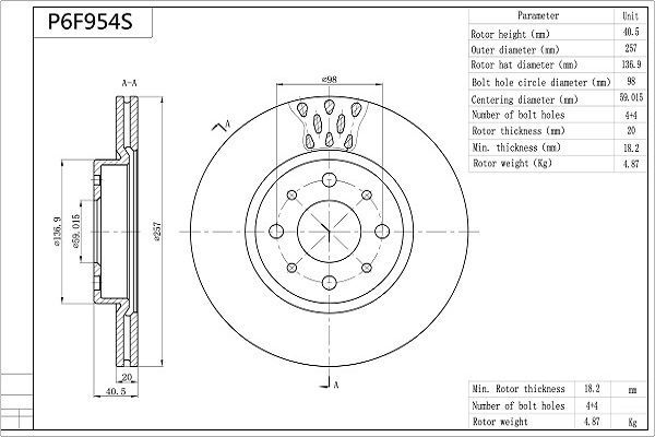 Stabdžių diskas AISIN P6F954S
