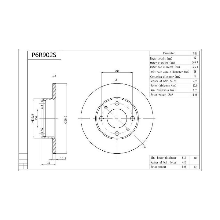 Stabdžių diskas AISIN P6R902S