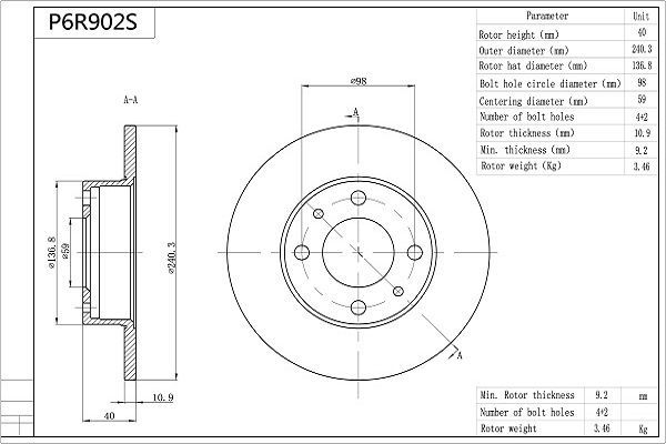 Stabdžių diskas AISIN P6R902S