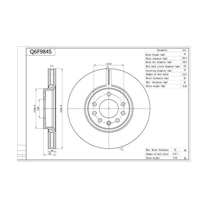 Stabdžių diskas AISIN Q6F984S