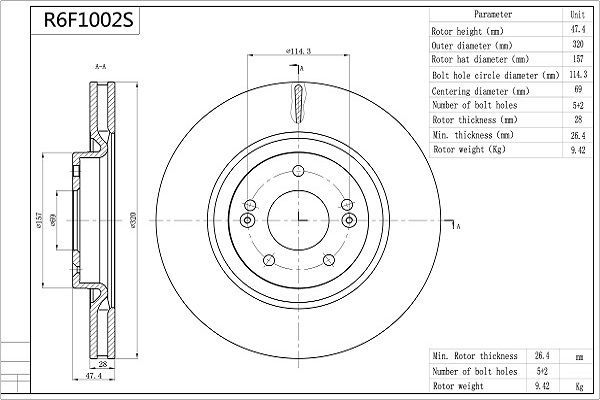 Stabdžių diskas AISIN R6F1002S