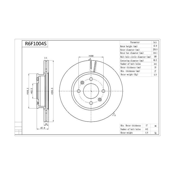 Stabdžių diskas AISIN R6F1004S