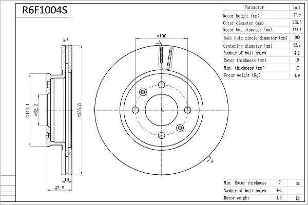 Stabdžių diskas AISIN R6F1004S