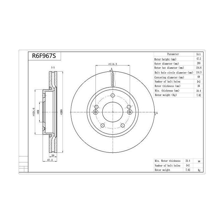 Stabdžių diskas AISIN R6F967S