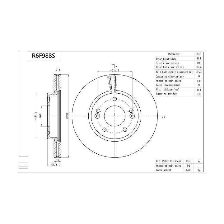 Stabdžių diskas AISIN R6F988S