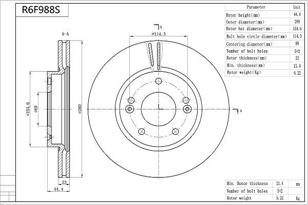 Stabdžių diskas AISIN R6F988S