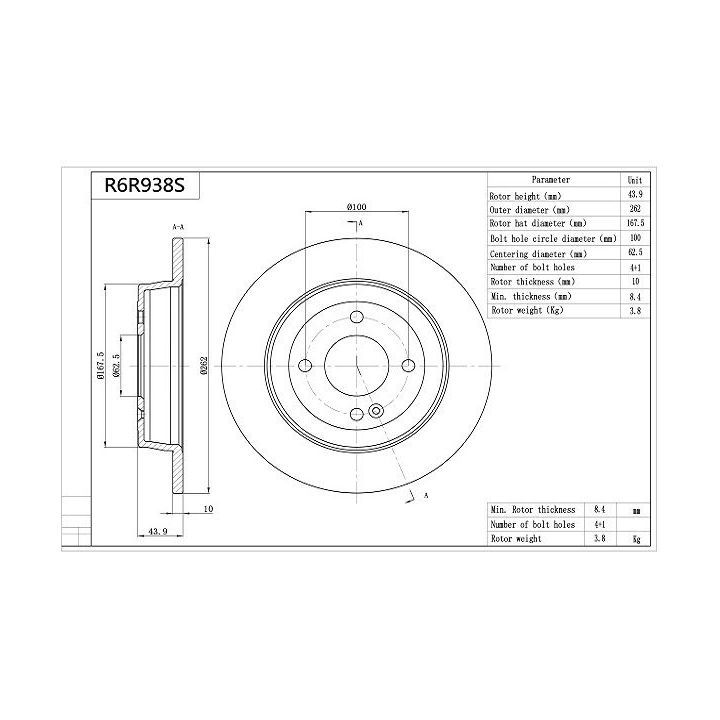 Stabdžių diskas AISIN R6R938S